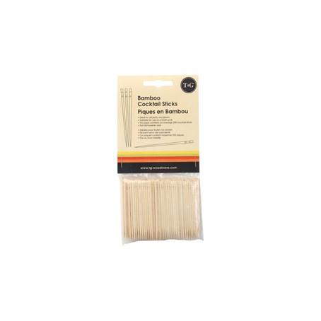 200 X Cocktail Sticks / Toothpicks In Bamboo (Carded Polybag)