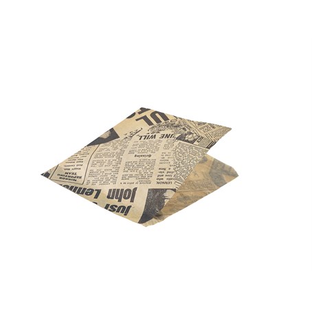 Greaseproof Paper Bags Brown Newspaper Print 17.5 x 17.5cm
