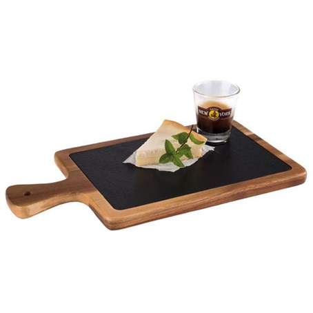 Acacia Wood Serving Board with Slate Tray inset 26 x 18cm