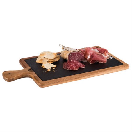 Acacia Wood Serving Board with Slate Tray inset 33 x 20cm