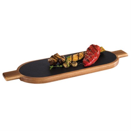 Acacia Wood Serving Board with Slate Tray inset 40 x 15cm
