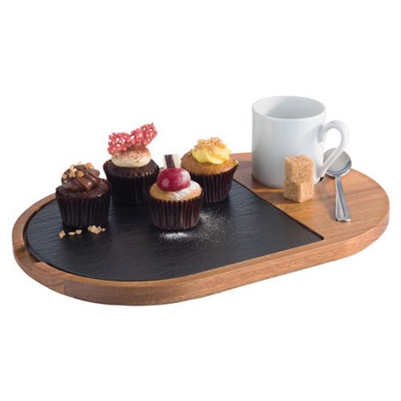 Acacia Wood Serving Board with Slate Tray inset 28 x 17.5cm