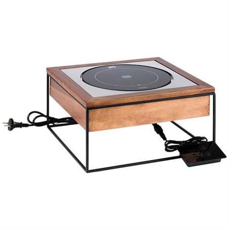 4 Piece Induction Station (includes 1 x Induction Hotplate with controller 24cm, 900 watt,  1 x Black Metal Stand, 1 x Oiled Walnut Wood Frame, 1 x Stainless Steel Frame)