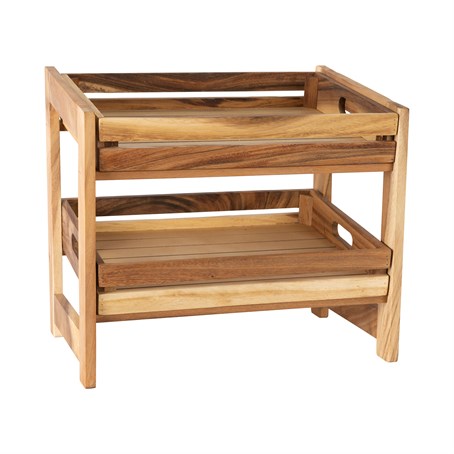 Large Display Rack With 2 Large Plain Crates In Rustic Acacia (assembled)