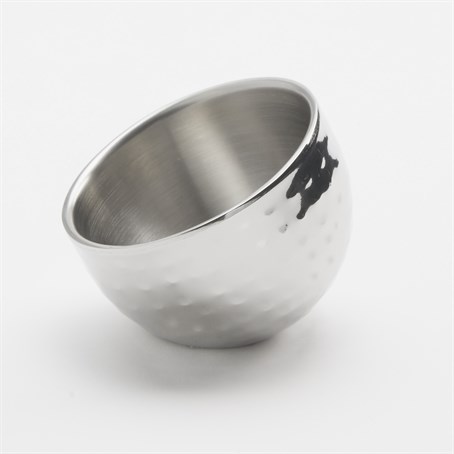 Angled Sauce Cup, Stainless Steel, Hammered, Double Wall, 2.5  Oz.