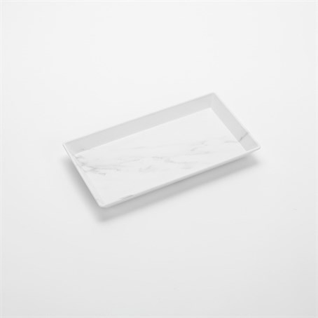 Platter, Melamine, Rectangular, White Marble, 14" L